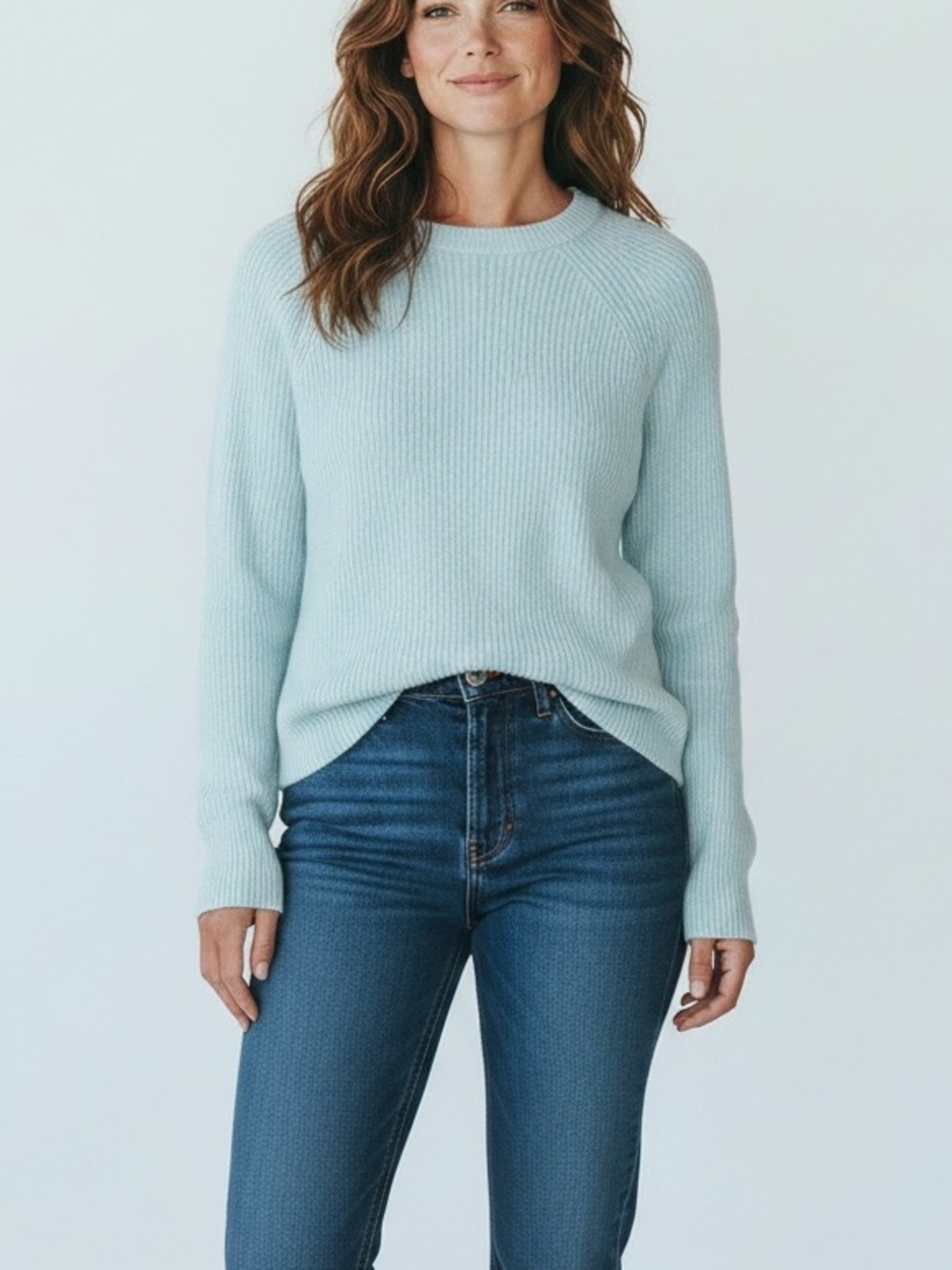 White + Warren Baby Blue Cashmere Crewneck Sweater Sz L